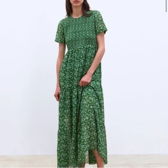 Zara | Dresses | Zara Green Floral Maxi Dress | Poshmark